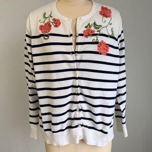 Lands End Striped Cardigan with Floral Embroidery SZL(14-16)